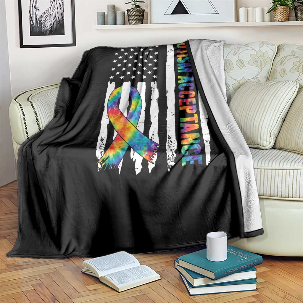Autism Acceptance Throw Blanket US Flag Ribbon Support Neurodiversity TS14 Print Your Wear