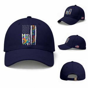 Autism Acceptance Baseball Cap US Flag Ribbon Support Neurodiversity TS14 Baseball Cap Universal Fit Dark Blue Print Your Wear