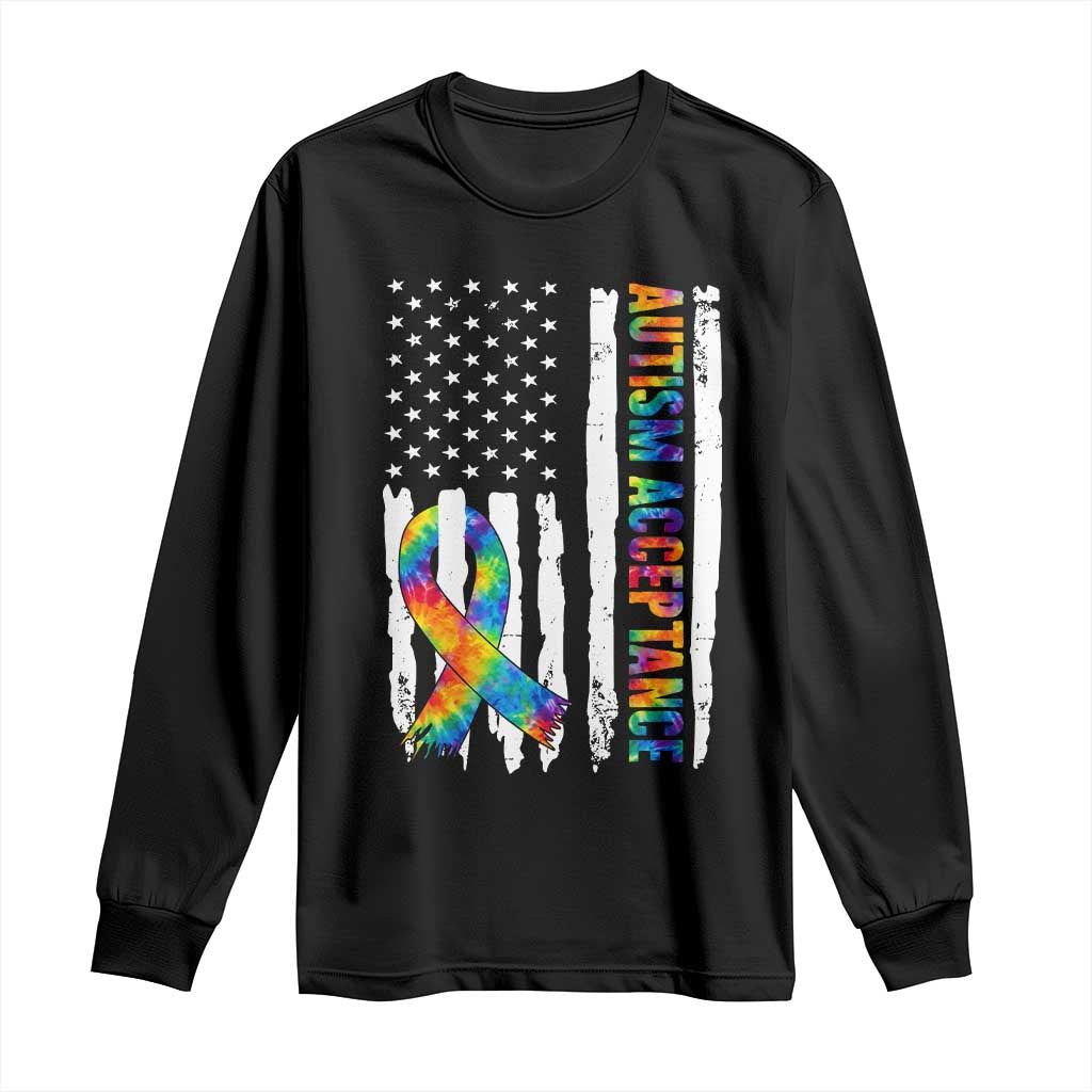 Autism Acceptance Long Sleeve Shirt US Flag Ribbon Support Neurodiversity TS14 Black Print Your Wear