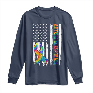 Autism Acceptance Long Sleeve Shirt US Flag Ribbon Support Neurodiversity TS14 Navy Print Your Wear