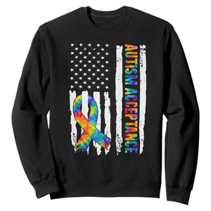 Autism Acceptance Sweatshirt US Flag Ribbon Support Neurodiversity TS14 Black Print Your Wear
