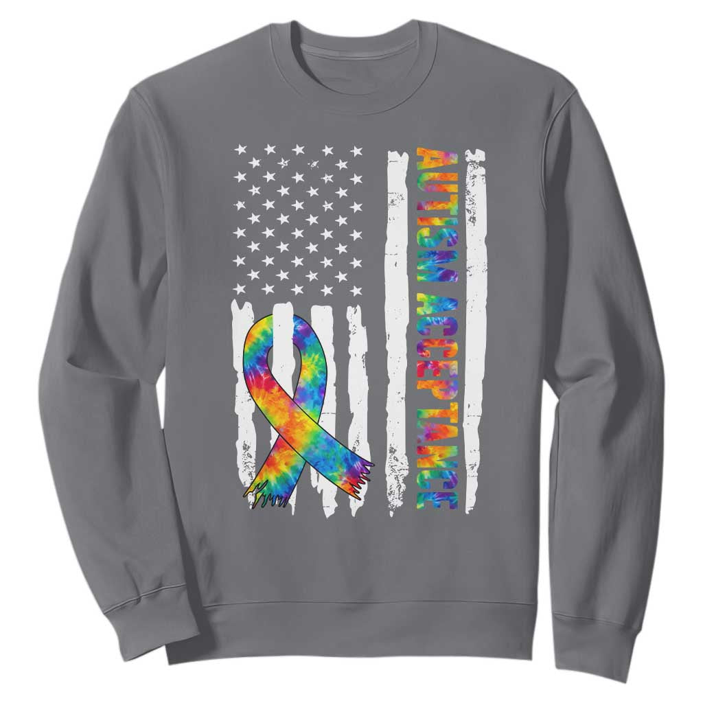 Autism Acceptance Sweatshirt US Flag Ribbon Support Neurodiversity TS14 Charcoal Print Your Wear
