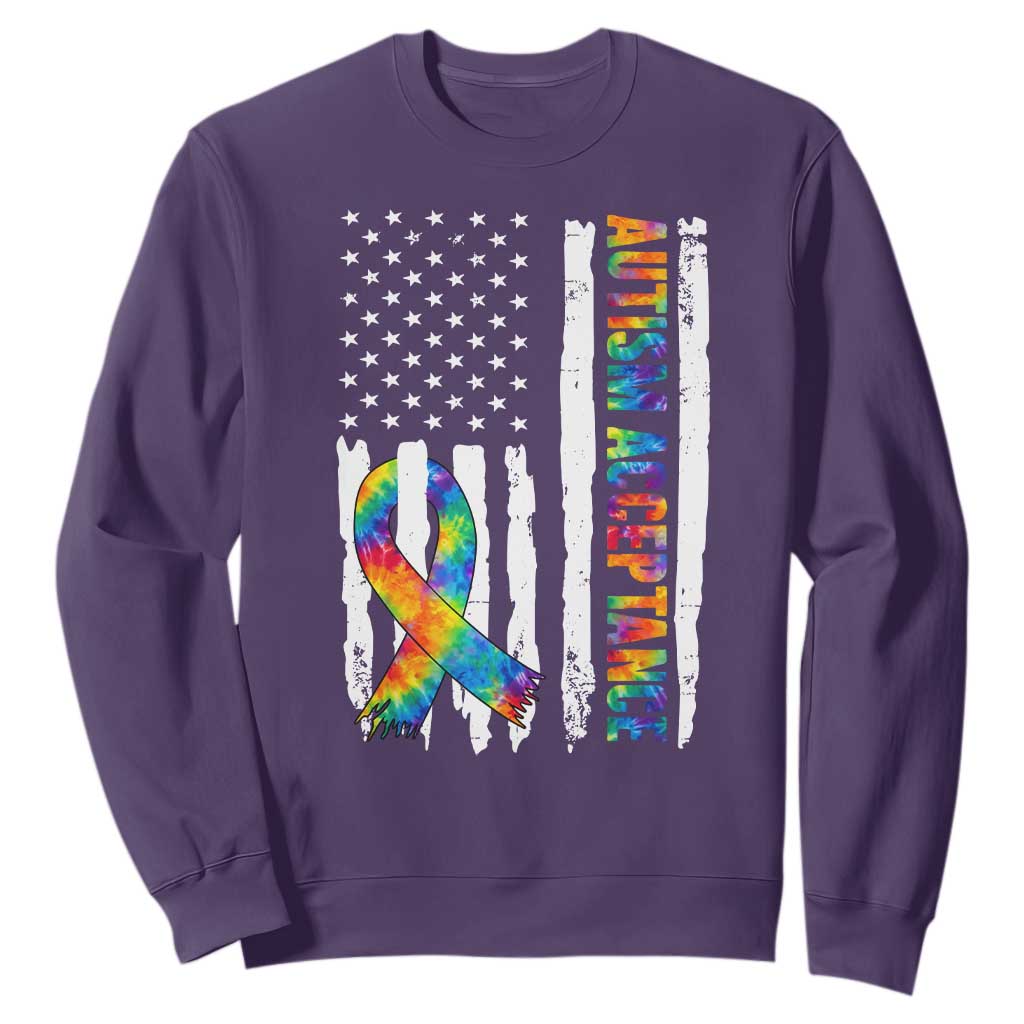 Autism Acceptance Sweatshirt US Flag Ribbon Support Neurodiversity TS14 Purple Print Your Wear