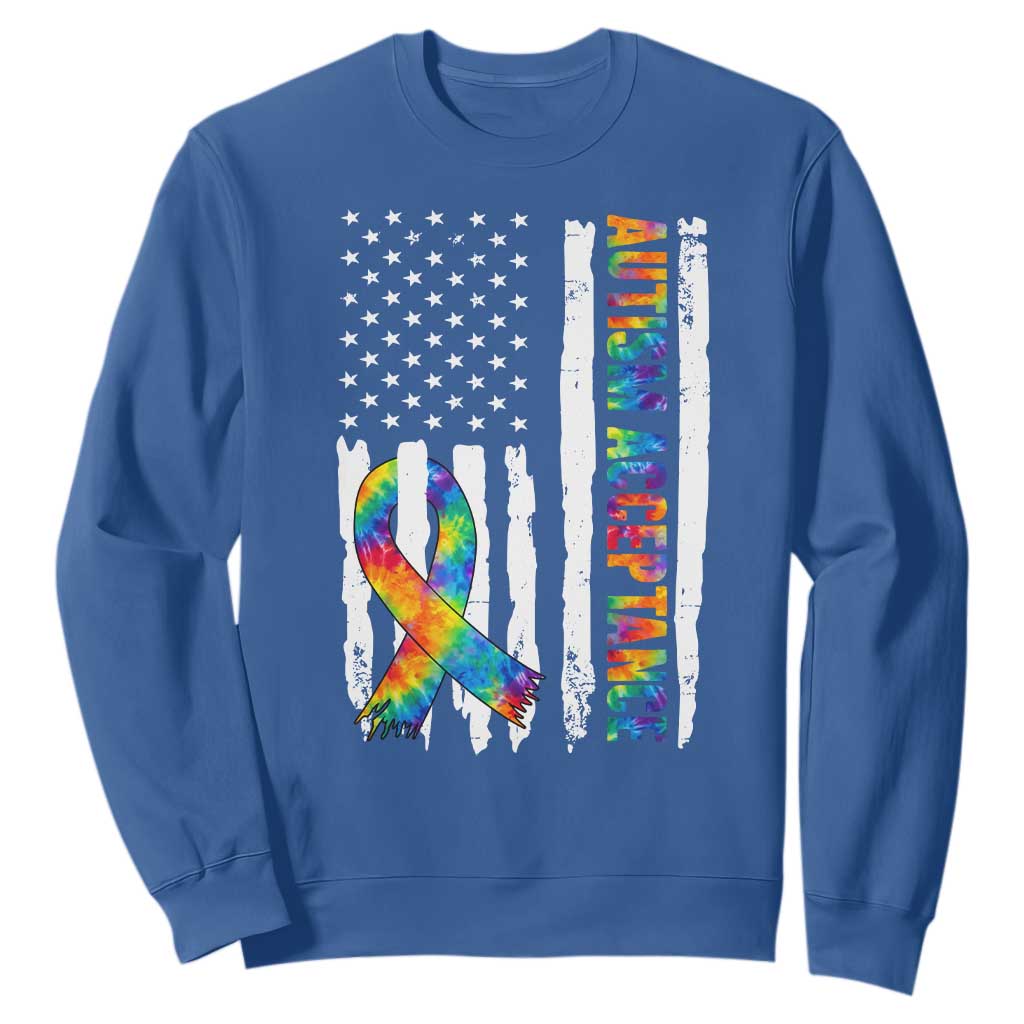 Autism Acceptance Sweatshirt US Flag Ribbon Support Neurodiversity TS14 Royal Blue Print Your Wear