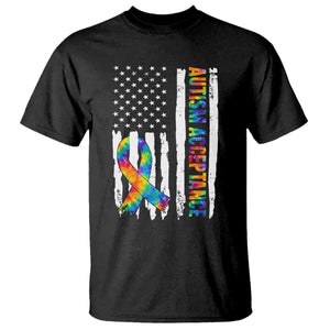 Autism Acceptance T Shirt US Flag Ribbon Support Neurodiversity TS14 Black Print Your Wear
