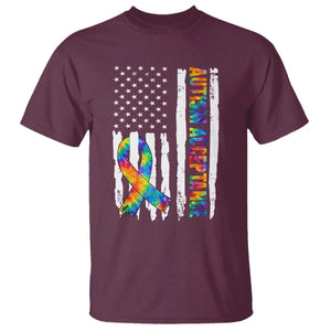 Autism Acceptance T Shirt US Flag Ribbon Support Neurodiversity TS14 Maroon Print Your Wear