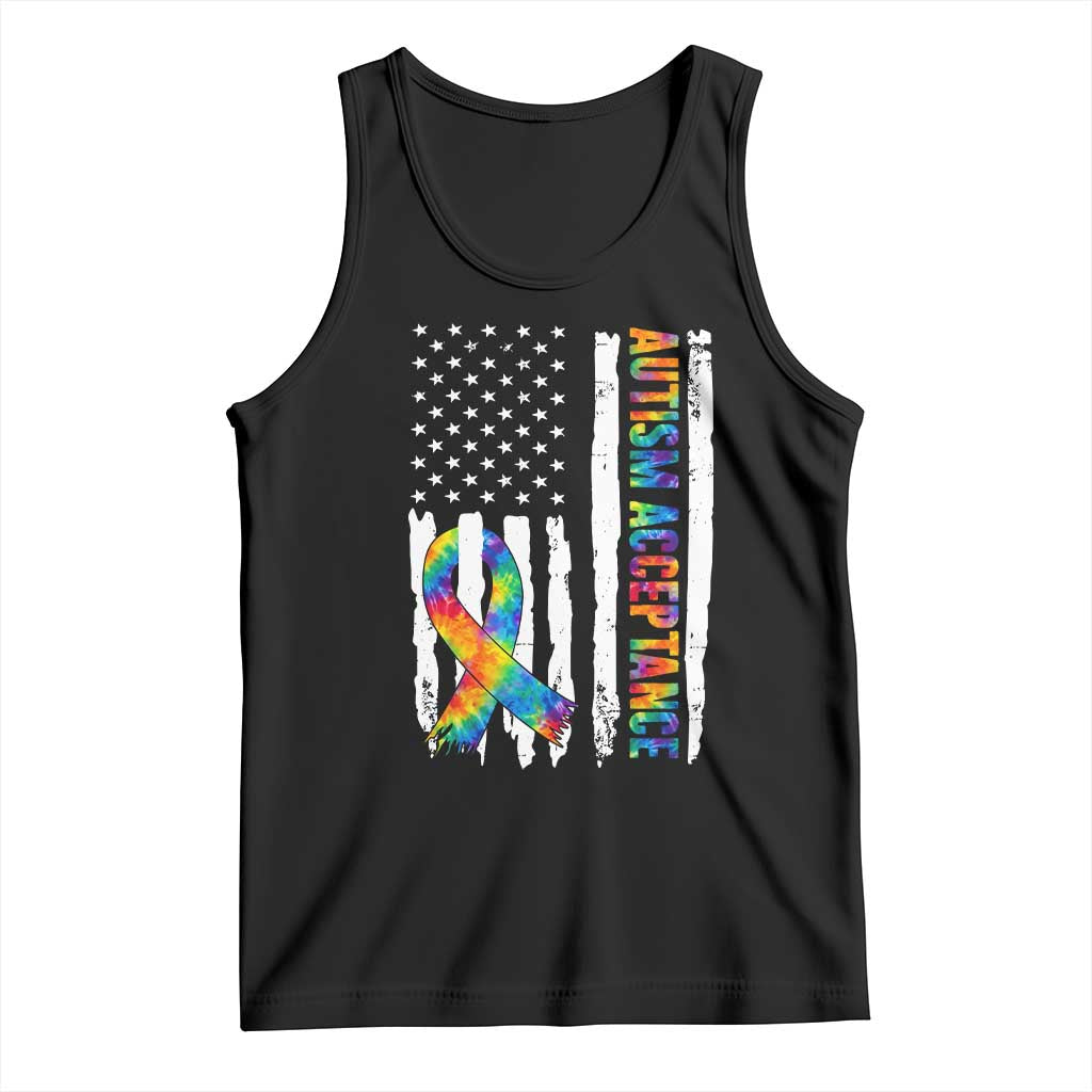 Autism Acceptance Tank Top US Flag Ribbon Support Neurodiversity TS14 Black Print Your Wear