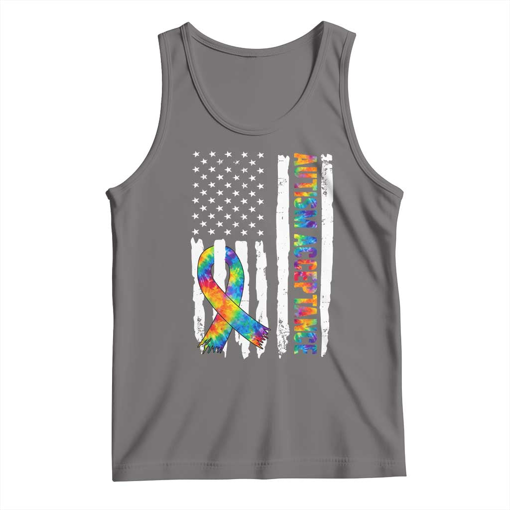 Autism Acceptance Tank Top US Flag Ribbon Support Neurodiversity TS14 Deep Heather Print Your Wear