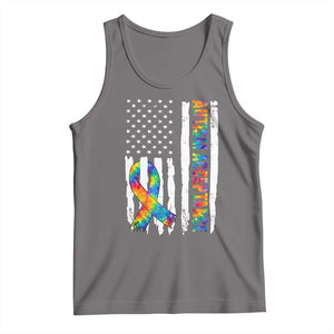Autism Acceptance Tank Top US Flag Ribbon Support Neurodiversity TS14 Deep Heather Print Your Wear