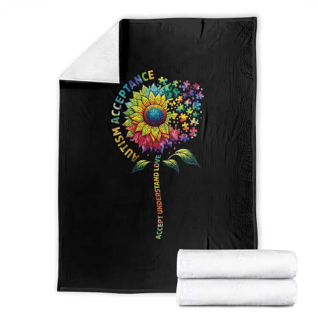 Autism Acceptance Throw Blanket Accept Understand Love Sunflower Puzzle TS14 Black Print Your Wear
