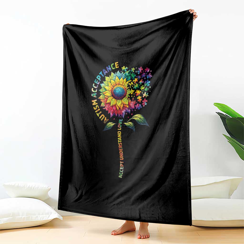 Autism Acceptance Throw Blanket Accept Understand Love Sunflower Puzzle TS14 Print Your Wear
