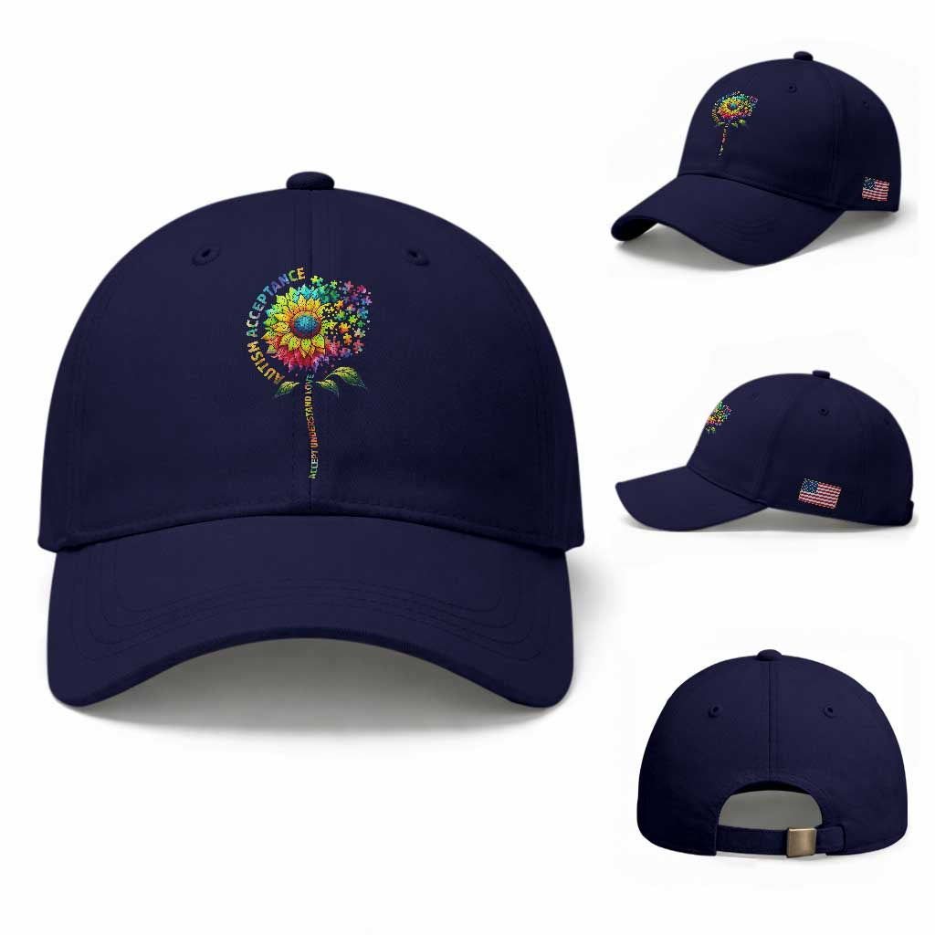 Autism Acceptance Baseball Cap Accept Understand Love Sunflower Puzzle TS14 Baseball Cap Universal Fit Dark Blue Print Your Wear