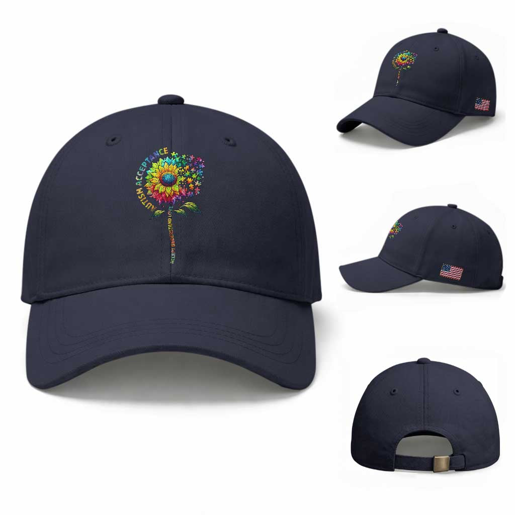 Autism Acceptance Baseball Cap Accept Understand Love Sunflower Puzzle TS14 Baseball Cap Universal Fit Navy Print Your Wear