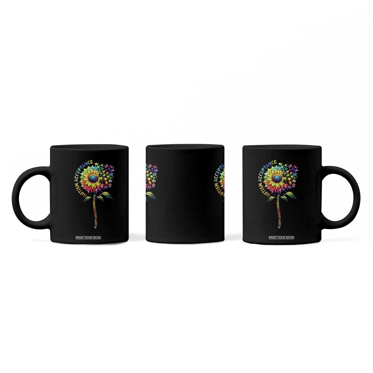 Autism Acceptance Coffee Mug Accept Understand Love Sunflower Puzzle TS14 Print Your Wear
