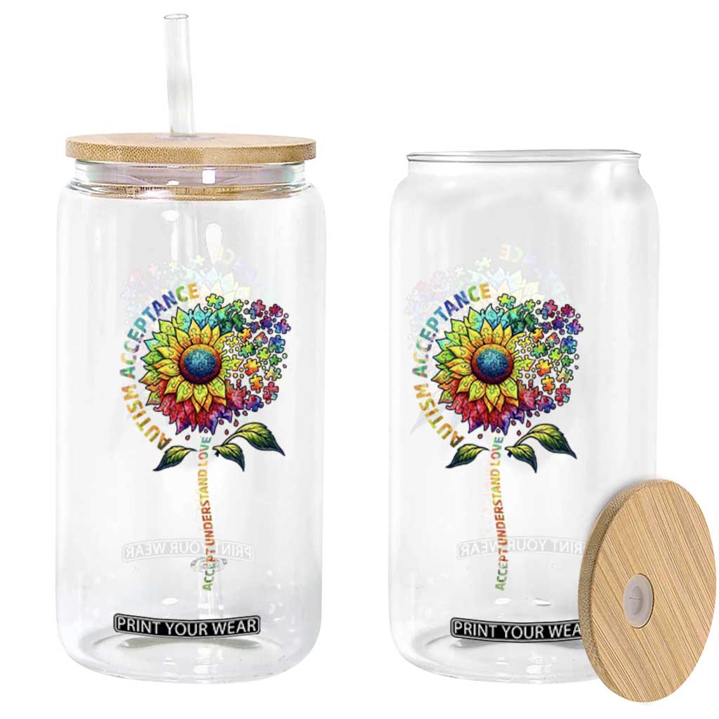 Autism Acceptance Glass Can Accept Understand Love Sunflower Puzzle TS14 Print Your Wear