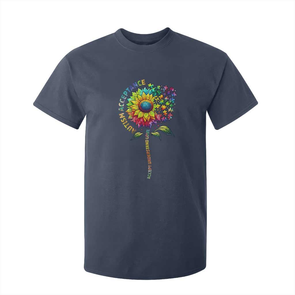 Autism Acceptance T Shirt For Kid Accept Understand Love Sunflower Puzzle TS14 Navy Print Your Wear