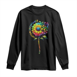 Autism Acceptance Long Sleeve Shirt Accept Understand Love Sunflower Puzzle TS14 Black Print Your Wear