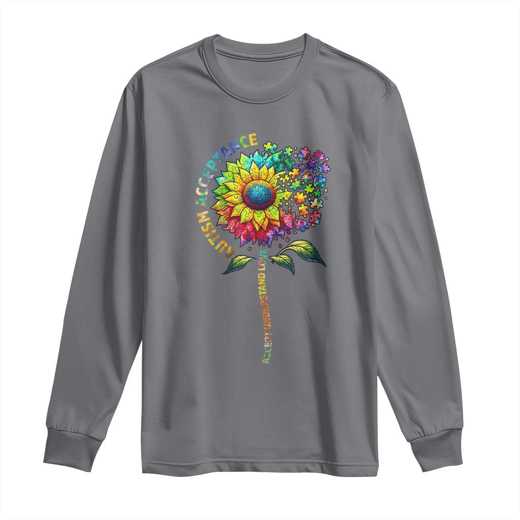 Autism Acceptance Long Sleeve Shirt Accept Understand Love Sunflower Puzzle TS14 Charcoal Print Your Wear