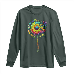 Autism Acceptance Long Sleeve Shirt Accept Understand Love Sunflower Puzzle TS14 Dark Forest Green Print Your Wear