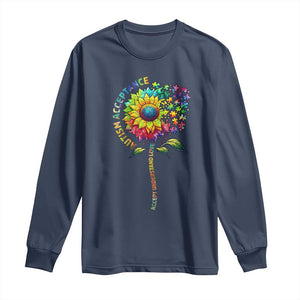 Autism Acceptance Long Sleeve Shirt Accept Understand Love Sunflower Puzzle TS14 Navy Print Your Wear