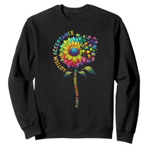 Autism Acceptance Sweatshirt Accept Understand Love Sunflower Puzzle TS14 Black Print Your Wear