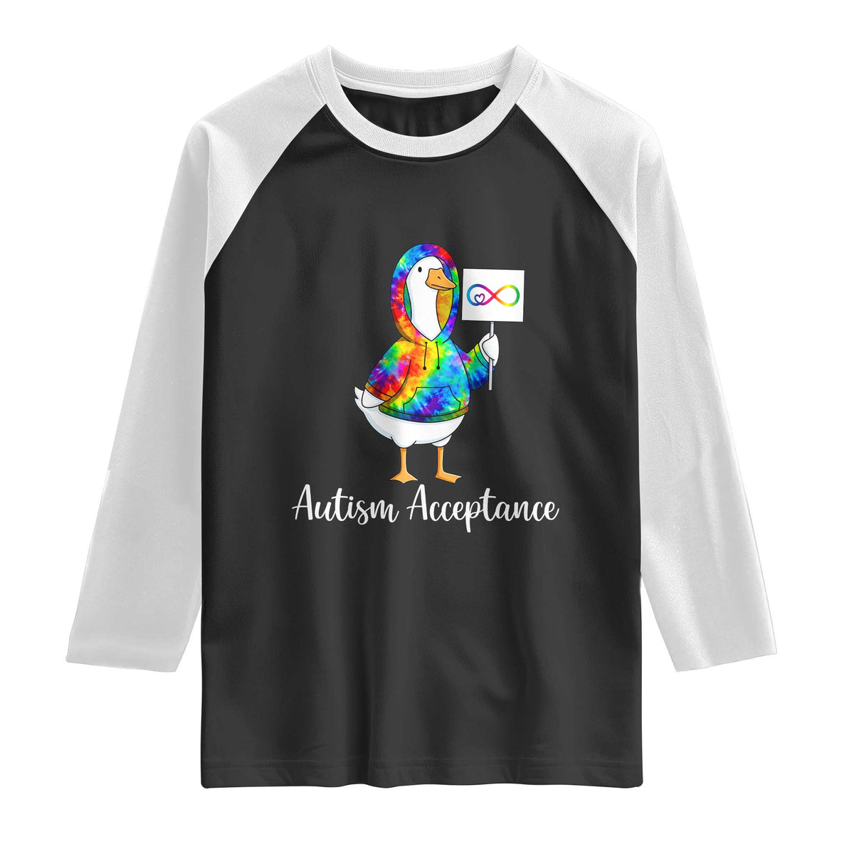 Autism Acceptance Raglan Shirt Accept Understand Love Support Neurodivergent TS14 Black White Print Your Wear