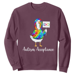 Autism Acceptance Sweatshirt Accept Understand Love Support Neurodivergent TS14 Maroon Print Your Wear