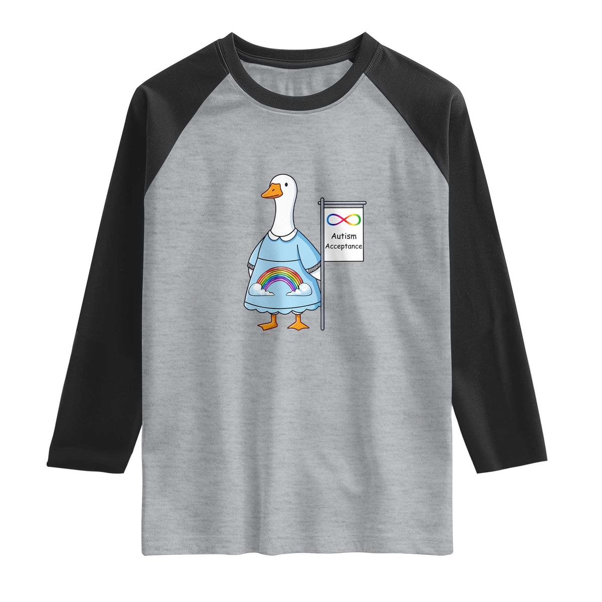 Autism Acceptance Raglan Shirt Neurodivergent Awareness Silly Goose Support TS14 Heather Gray Black Print Your Wear
