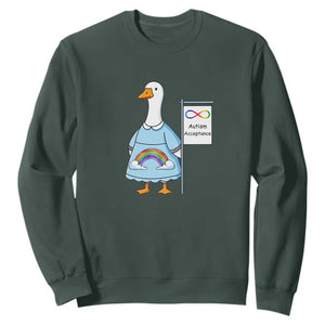 Autism Acceptance Sweatshirt Neurodivergent Awareness Silly Goose Support TS14 Dark Forest Green Print Your Wear