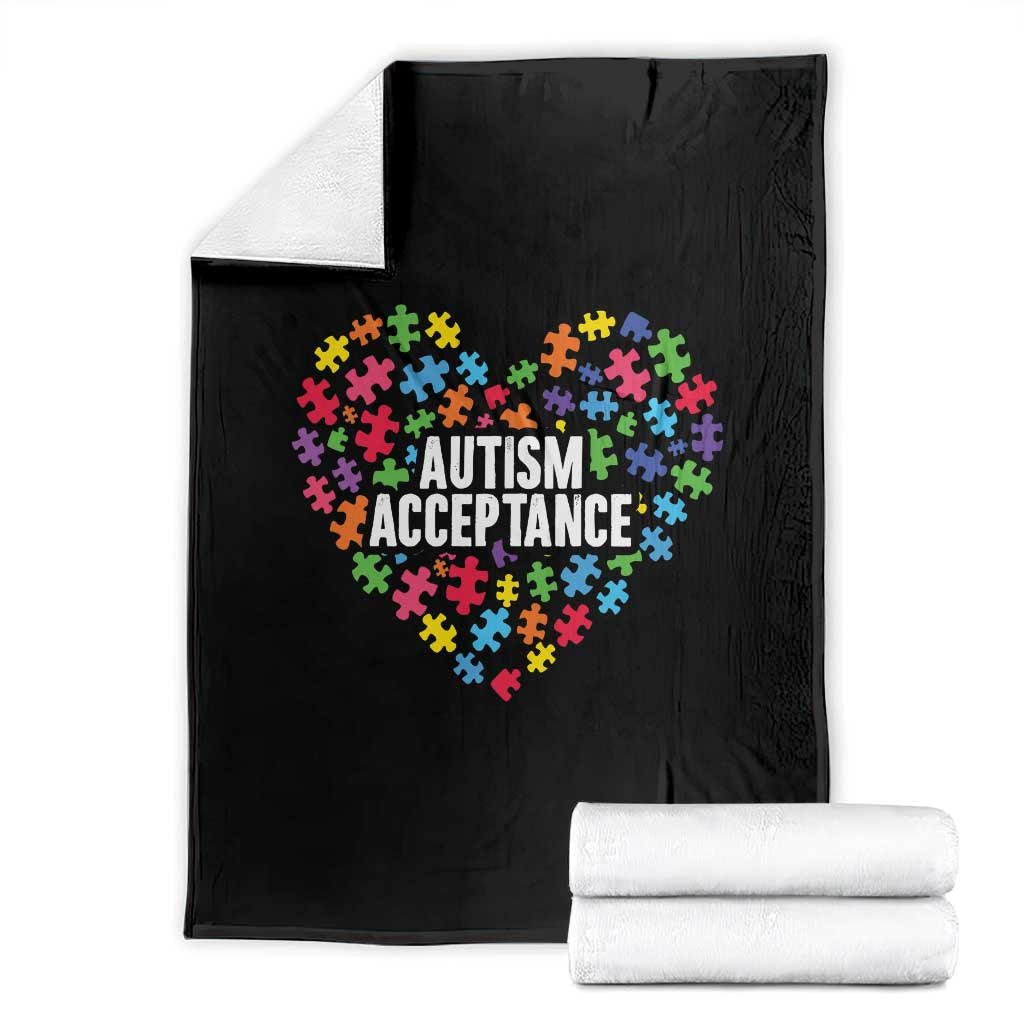 Autism Acceptance Throw Blanket Love Heart Puzzle Piece Gift TS14 Black Print Your Wear