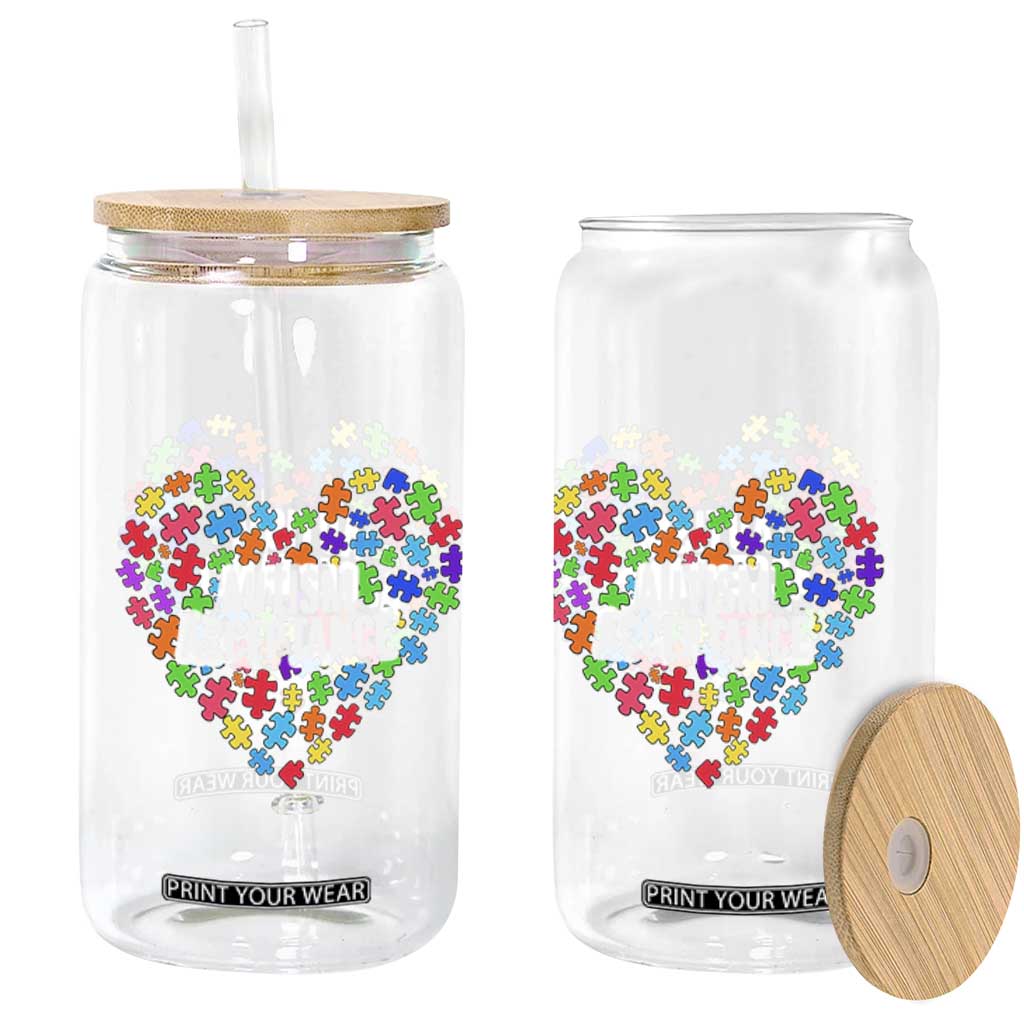 Autism Acceptance Glass Can Love Heart Puzzle Piece Gift TS14 Print Your Wear