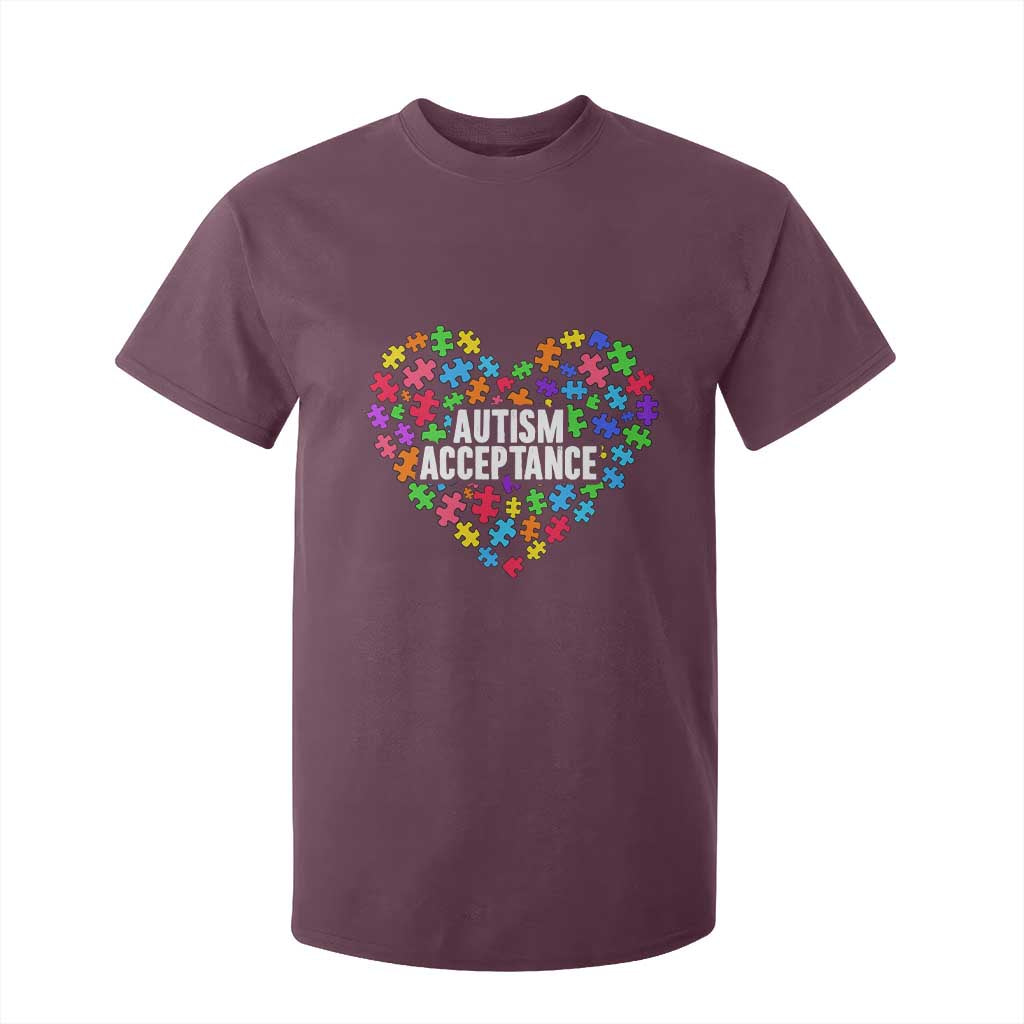 Autism Acceptance T Shirt For Kid Love Heart Puzzle Piece Gift TS14 Maroon Print Your Wear