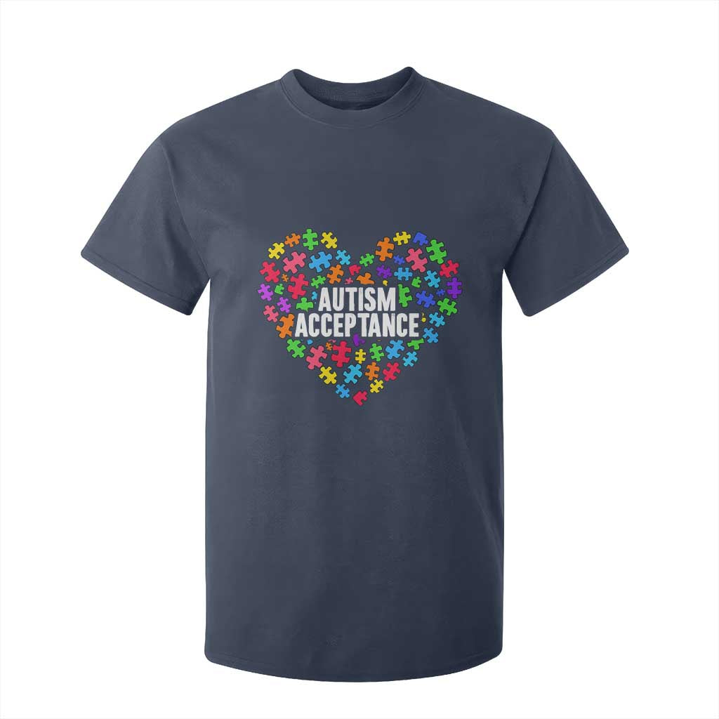 Autism Acceptance T Shirt For Kid Love Heart Puzzle Piece Gift TS14 Navy Print Your Wear
