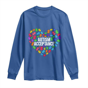 Autism Acceptance Long Sleeve Shirt Love Heart Puzzle Piece Gift TS14 Royal Blue Print Your Wear