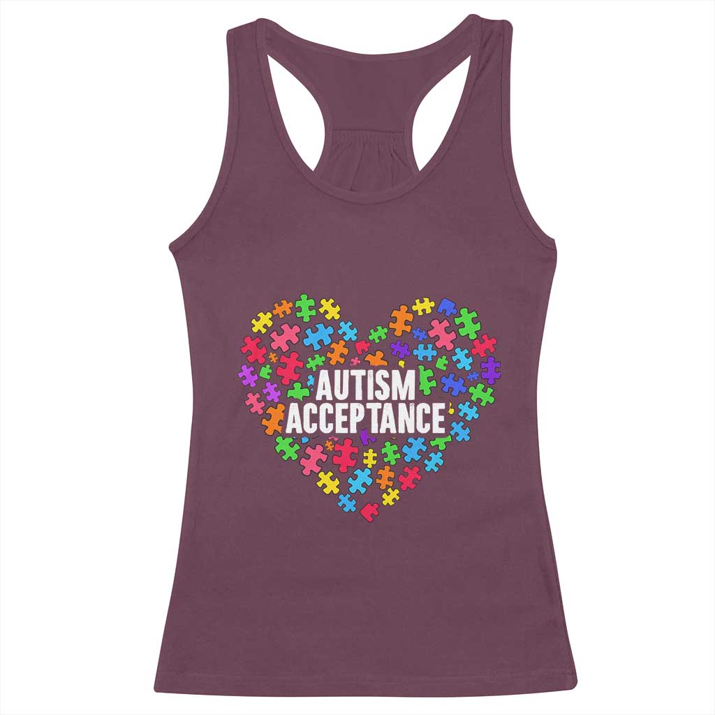Autism Acceptance Racerback Tank Top Love Heart Puzzle Piece Gift TS14 Maroon Print Your Wear