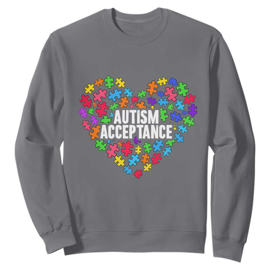 Autism Acceptance Sweatshirt Love Heart Puzzle Piece Gift TS14 Charcoal Print Your Wear