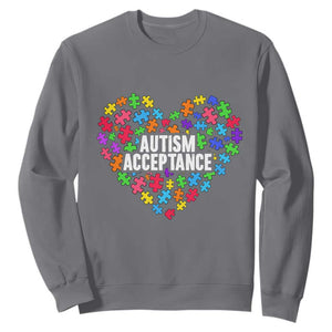 Autism Acceptance Sweatshirt Love Heart Puzzle Piece Gift TS14 Charcoal Print Your Wear