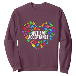 Autism Acceptance Sweatshirt Love Heart Puzzle Piece Gift TS14 Maroon Print Your Wear