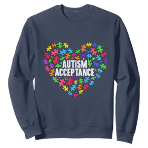 Autism Acceptance Sweatshirt Love Heart Puzzle Piece Gift TS14 Navy Print Your Wear