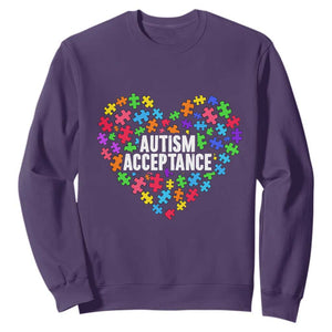Autism Acceptance Sweatshirt Love Heart Puzzle Piece Gift TS14 Purple Print Your Wear