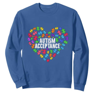 Autism Acceptance Sweatshirt Love Heart Puzzle Piece Gift TS14 Royal Blue Print Your Wear