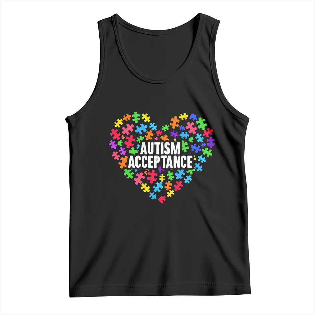 Autism Acceptance Tank Top Love Heart Puzzle Piece Gift TS14 Black Print Your Wear