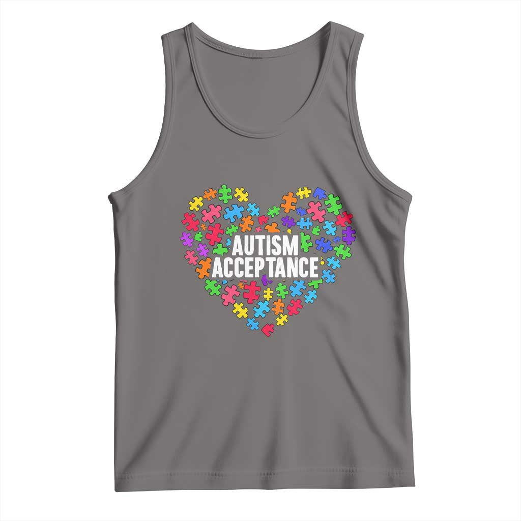 Autism Acceptance Tank Top Love Heart Puzzle Piece Gift TS14 Deep Heather Print Your Wear