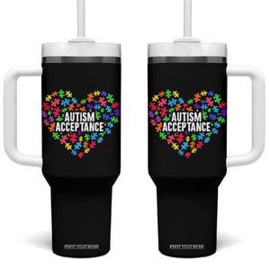 Autism Acceptance Tumbler With Handle Love Heart Puzzle Piece Gift TS14 One Size: 40 oz Black Print Your Wear