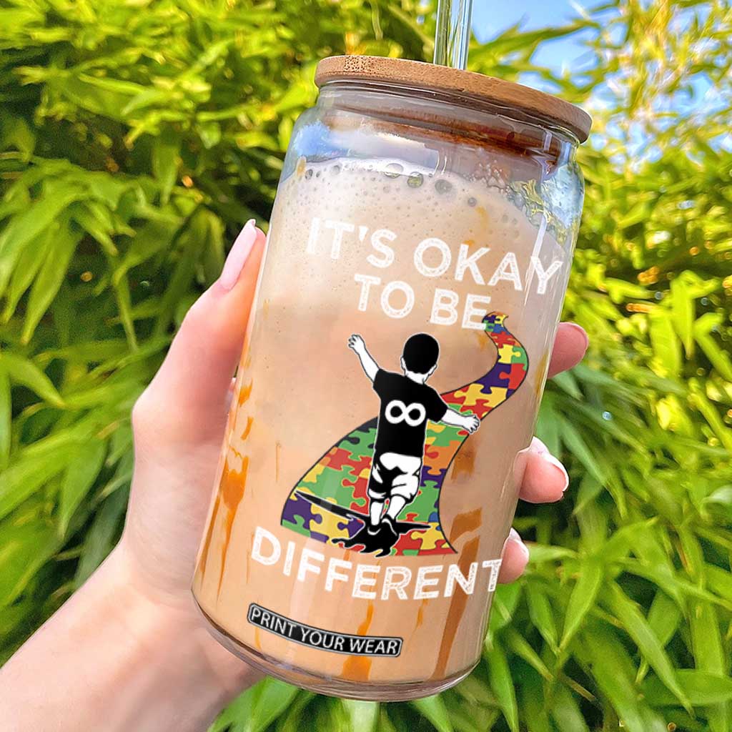 Autism Acceptance Glass Can It's Okay To Be Different TS14 Black Print Your Wear