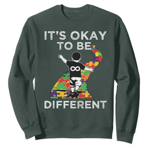 Autism Acceptance Sweatshirt It's Okay To Be Different TS14 Dark Forest Green Print Your Wear
