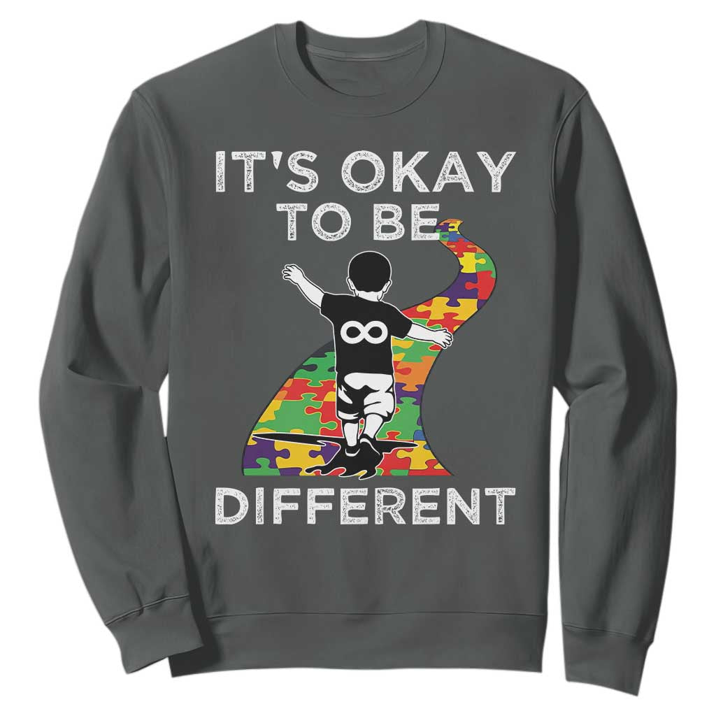 Autism Acceptance Sweatshirt It's Okay To Be Different TS14 Dark Heather Print Your Wear