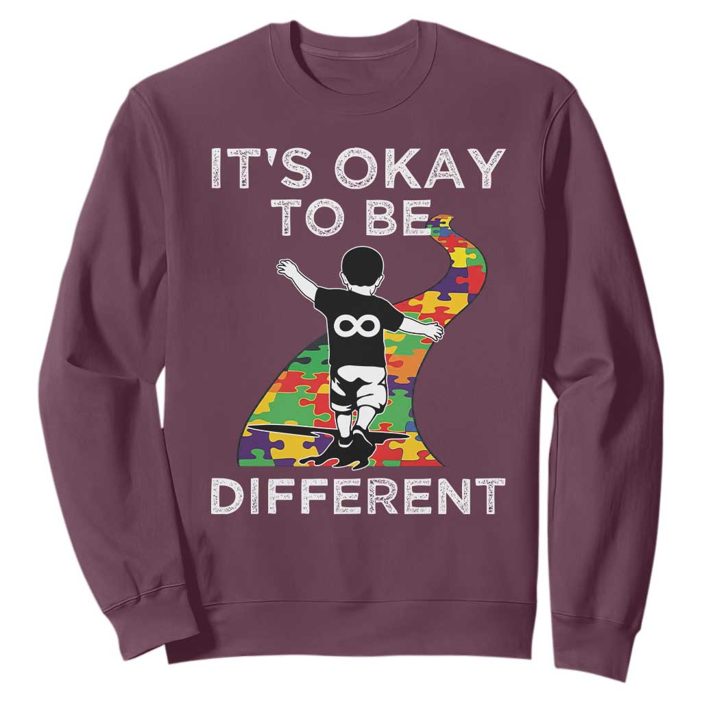 Autism Acceptance Sweatshirt It's Okay To Be Different TS14 Maroon Print Your Wear