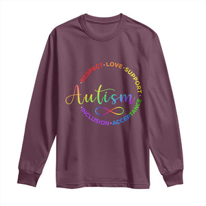 Autism Acceptance Long Sleeve Shirt Respect Love Support Autism Awareness Month TS14 Maroon Print Your Wear