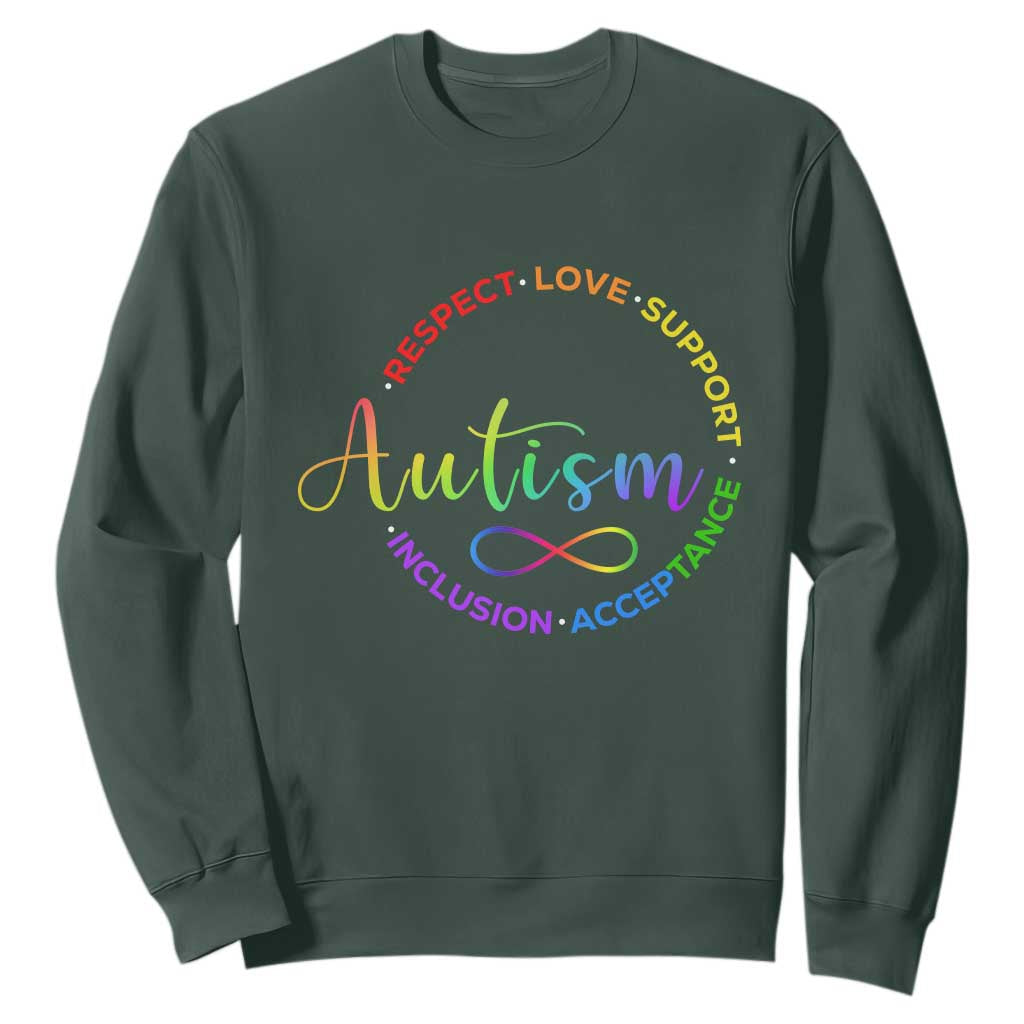 Autism Acceptance Sweatshirt Respect Love Support Autism Awareness Month TS14 Dark Forest Green Print Your Wear